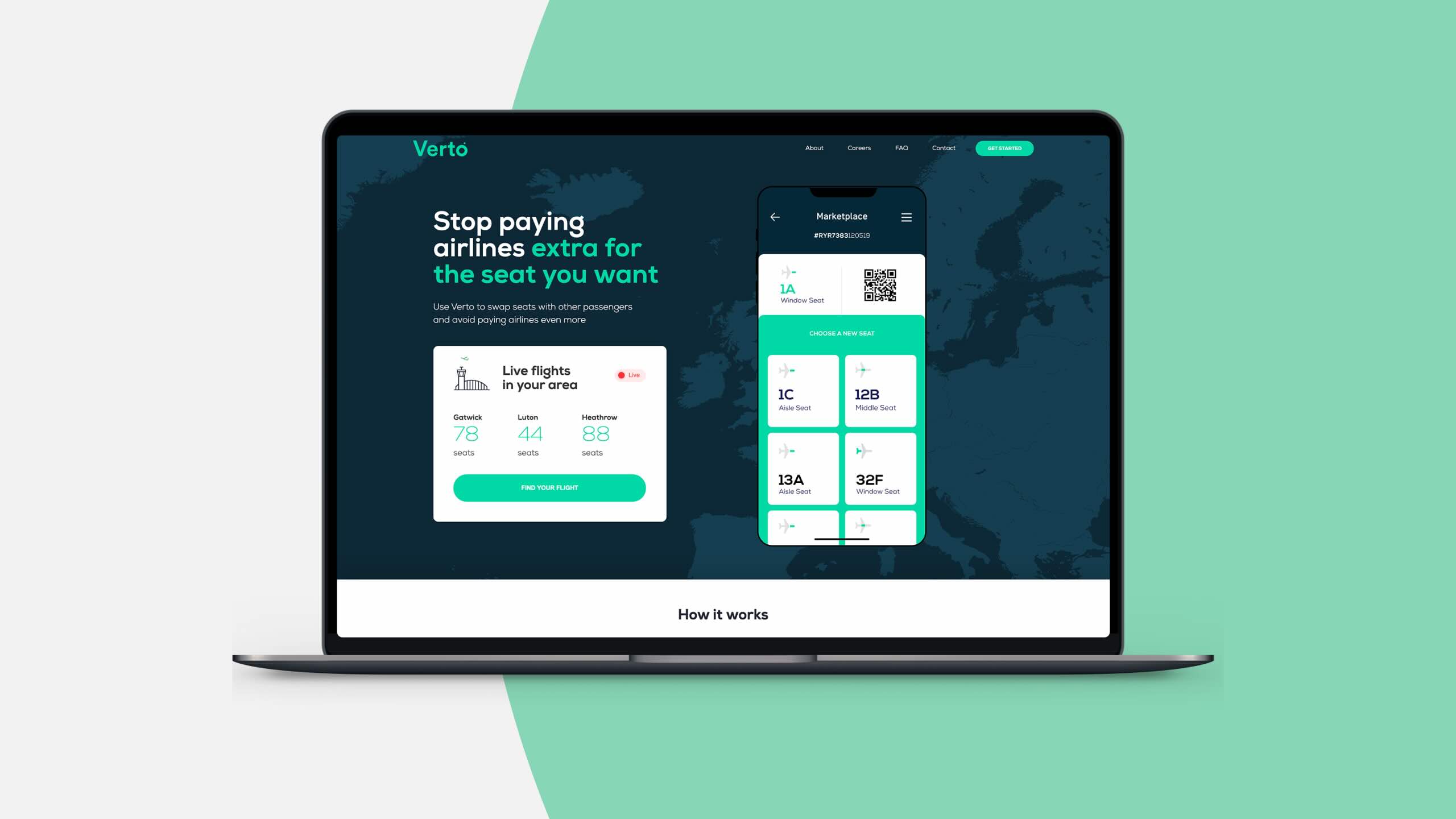 Verto seat-swapping marketplace screens